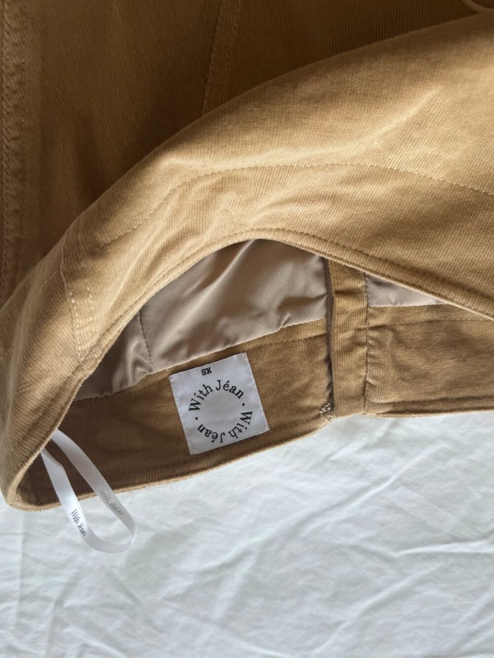 with jean Naomi skirt- tan madi 90s skirt with floral embroidery and side slit. - Picture 3 of 4